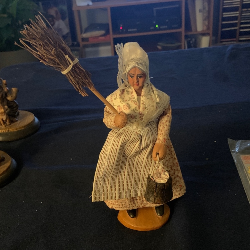 Charming Floral Lady Figurine with Broom